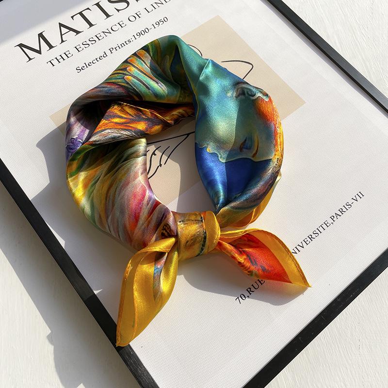 

Женский шарф из 100% шелка тутового шелкопряда: Универсальный весенне-осенний шарф-манишка и модная повязка на голову. 53*53cm