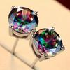 Iridescent Rainbow Stud Earrings - Multi-Color Gem Silver Plated Sparkly Jewelry for Women