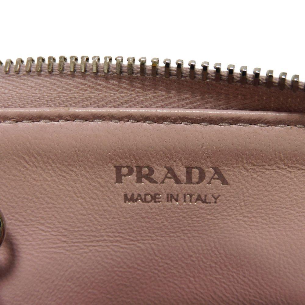 Used Saffiano Keychain 11569 1PP122 7943 L-shaped Zipper Key Ring with Card Case and RFID Triangle Logo, Pink, Women's
