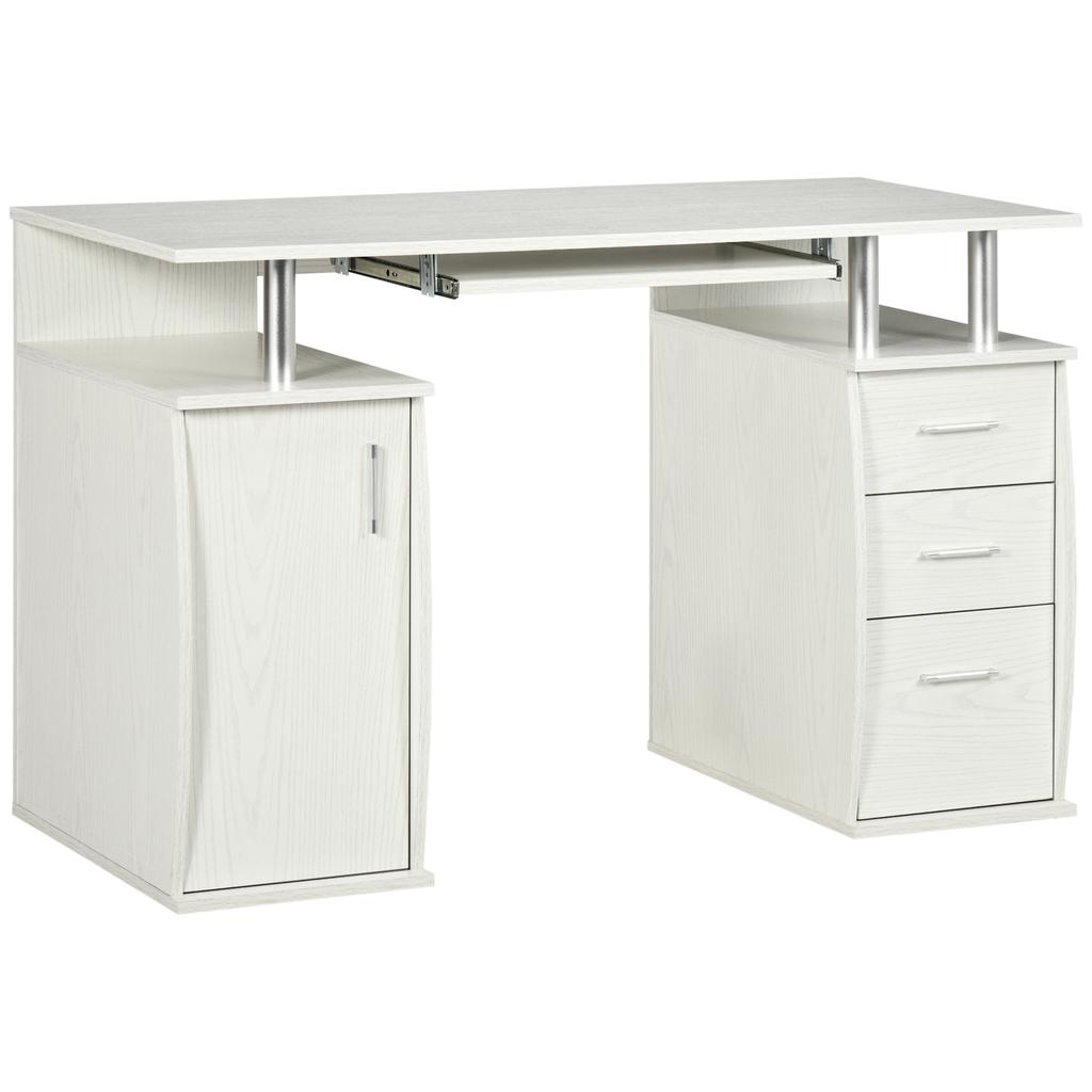 Computer Desk, 120 x 55 cm, Keyboard Tray, 3 Drawers, White