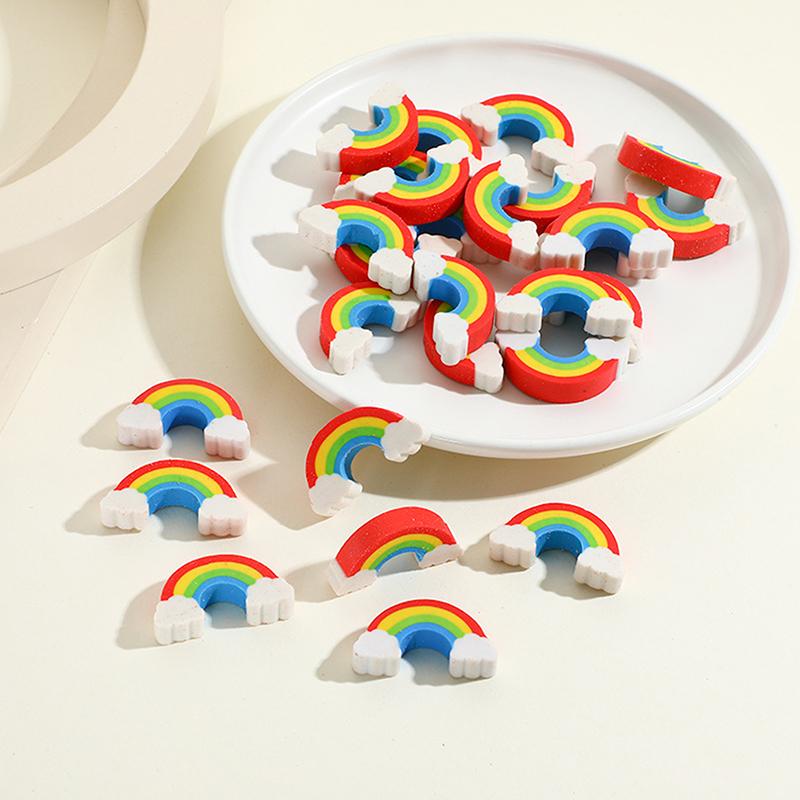 10Pcs Creative Rainbow Bridge Erasers Pencil Rubber School Supplies Cute Cartoon Mini Rainbow Bridge Eraser Kids Gifts
