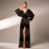 Long-Sleeved V-Neck Sexy Long Sequined Evening Dress for Banquets, Weddings, Birthdays, Bridesmaid Dresses, Party Dress