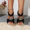 

Metal Decoration Women s Wedges Sandals 2024 Summer Snake Print Platform Gladiator Shoes Woman Co… More 36