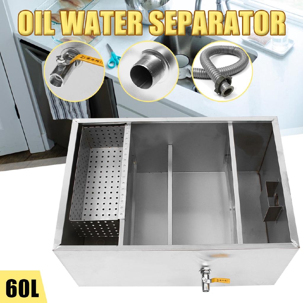 60l Grease Trap Interceptor Stainless Steel Kitchen Oil Water Separator For Restaurant Factory Waste Water Treatment 55x33x33cm