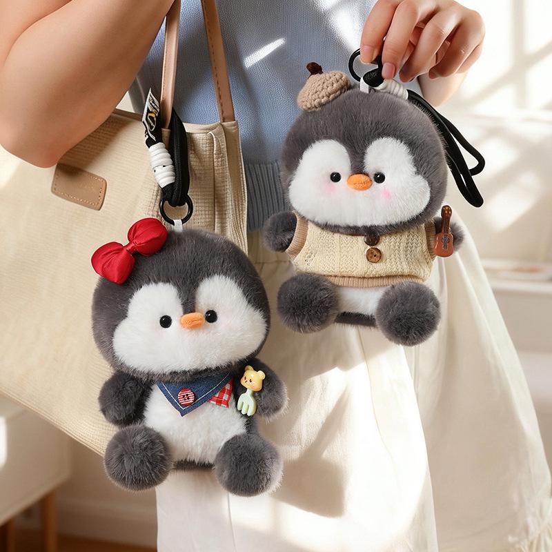Navy Penguin Doll Keychain: Cute Heart Backpack Charm for Women