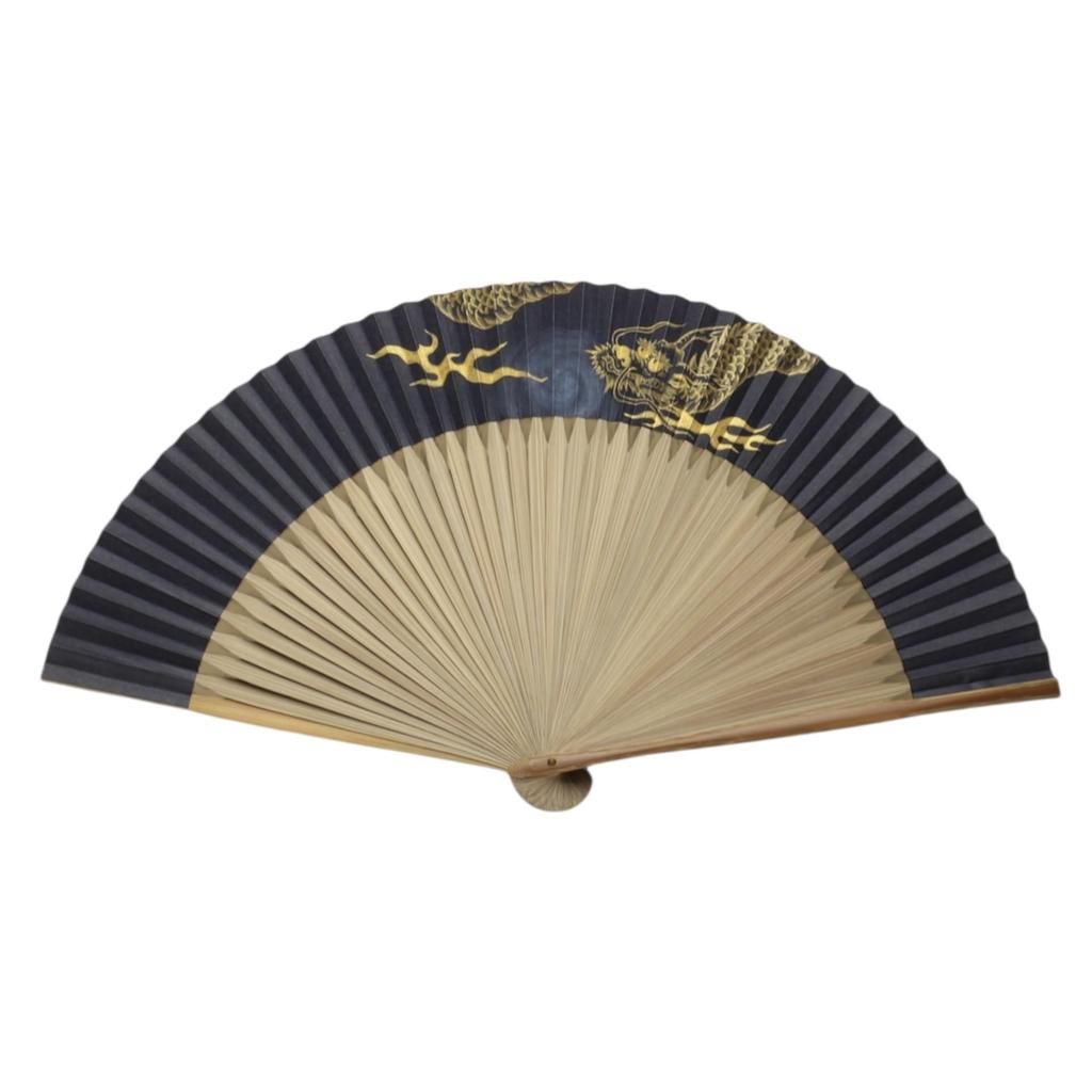Kyoto Dragon Fan for Made in Paper Handcrafted by Japanese Kimono Long x Wide When Opened Hand-painted Men, Japan, Kyoto, Men's Fan, Double-Sided,