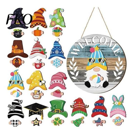 Wood Sign Decor 1 Set Interchangeable Wooden Welcome with Seasonal Hat Accessories Gnome Wall Hanging Highland Cow Front Door Home Office