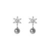 Autumn Winter Zircon Snowflake Grey Pearl Earrings - Exquisite High-End Studs for Women, Versatile and Fashionable Celebrity Ear Ornaments