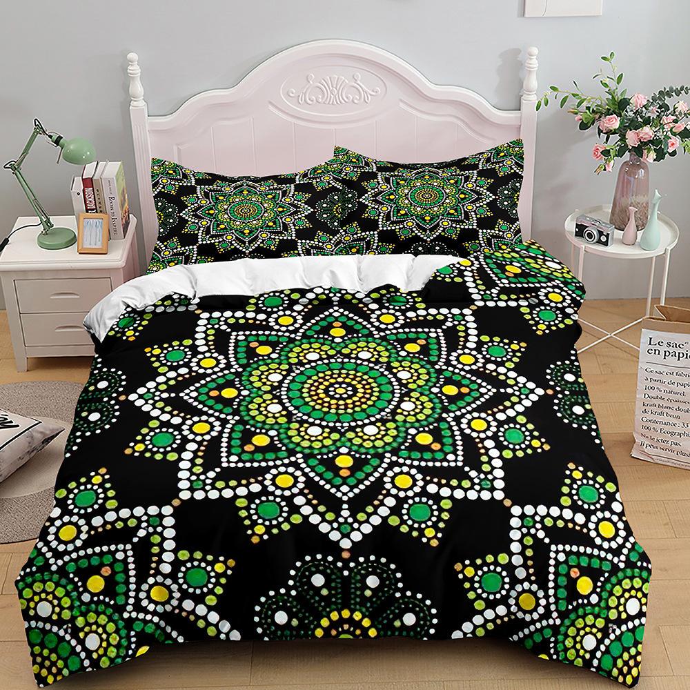 Bohemian Print Quilt Set Three-Piece, Home Textile Bedding