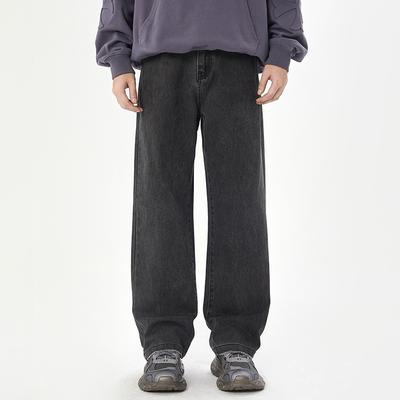 Black High Street Jeans Men's Loose Draped Straight-legged Casual Trousers