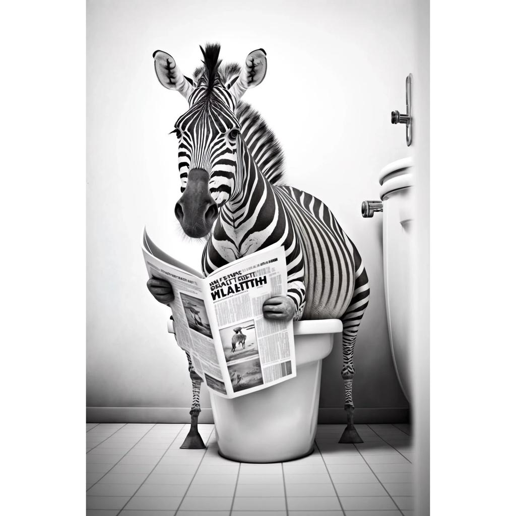 Funny Bathroom Humorous Animal Wall Canvas Paintings Decor Bear Dog Tiger Sitting On Toilet Reading Newspaper Poster Art Print