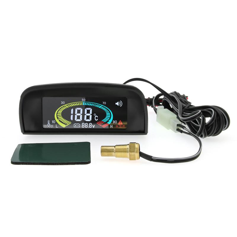 Digital Water Temperature Gauge+Voltage with Radiator Temp Joint Pipe Sensor Hose Adapter 2 IN 1 Car Meter Buzzing Flash Alarm