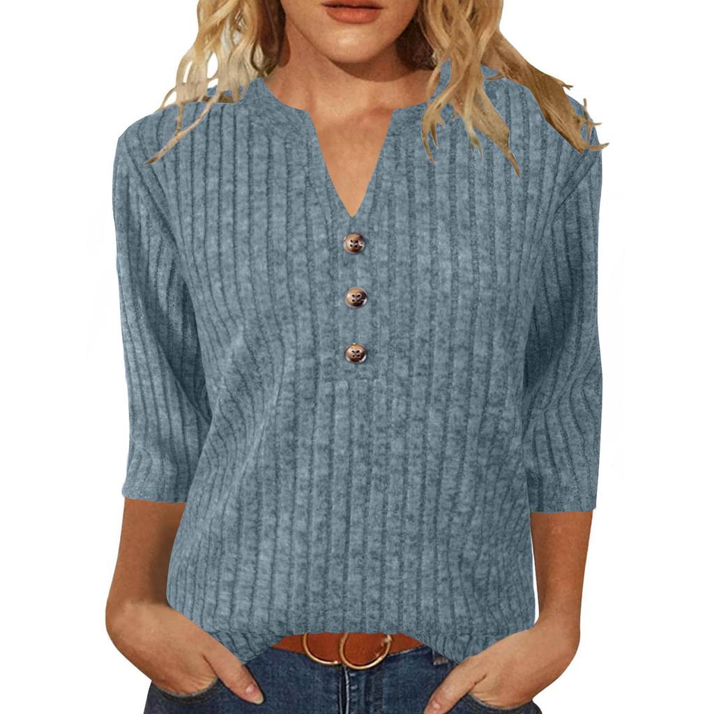 Women's Casual Fashion Comfortable V-Neck Button Sweater Warm Top