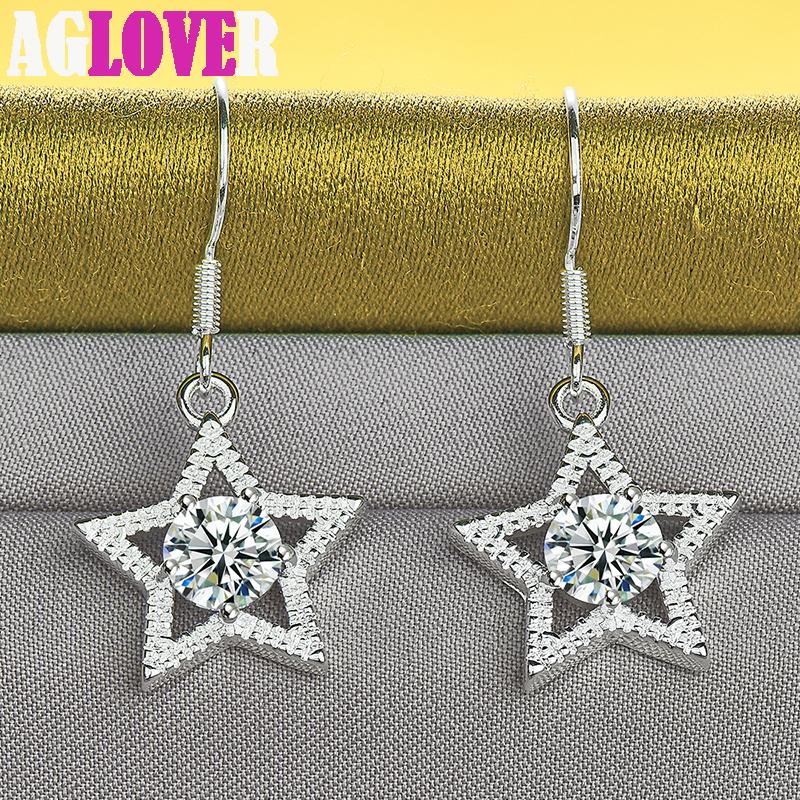 925 Sterling Silver AAA Zircon Star Drop Earring Jewelry
