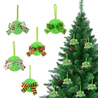 4 Zoll Grüne Fellige Weihnachtskugel Ornamente Kunstfell Flauschige Hängende Weihnachtskugel mit Schleife für Feiertags-Hochzeitsparty-Dekoration