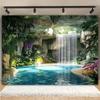 A Tropical Rainforest Waterfall Background Banner, Made of Polyester. Perfect for Home Decoration, Weddings, and Birthdays.