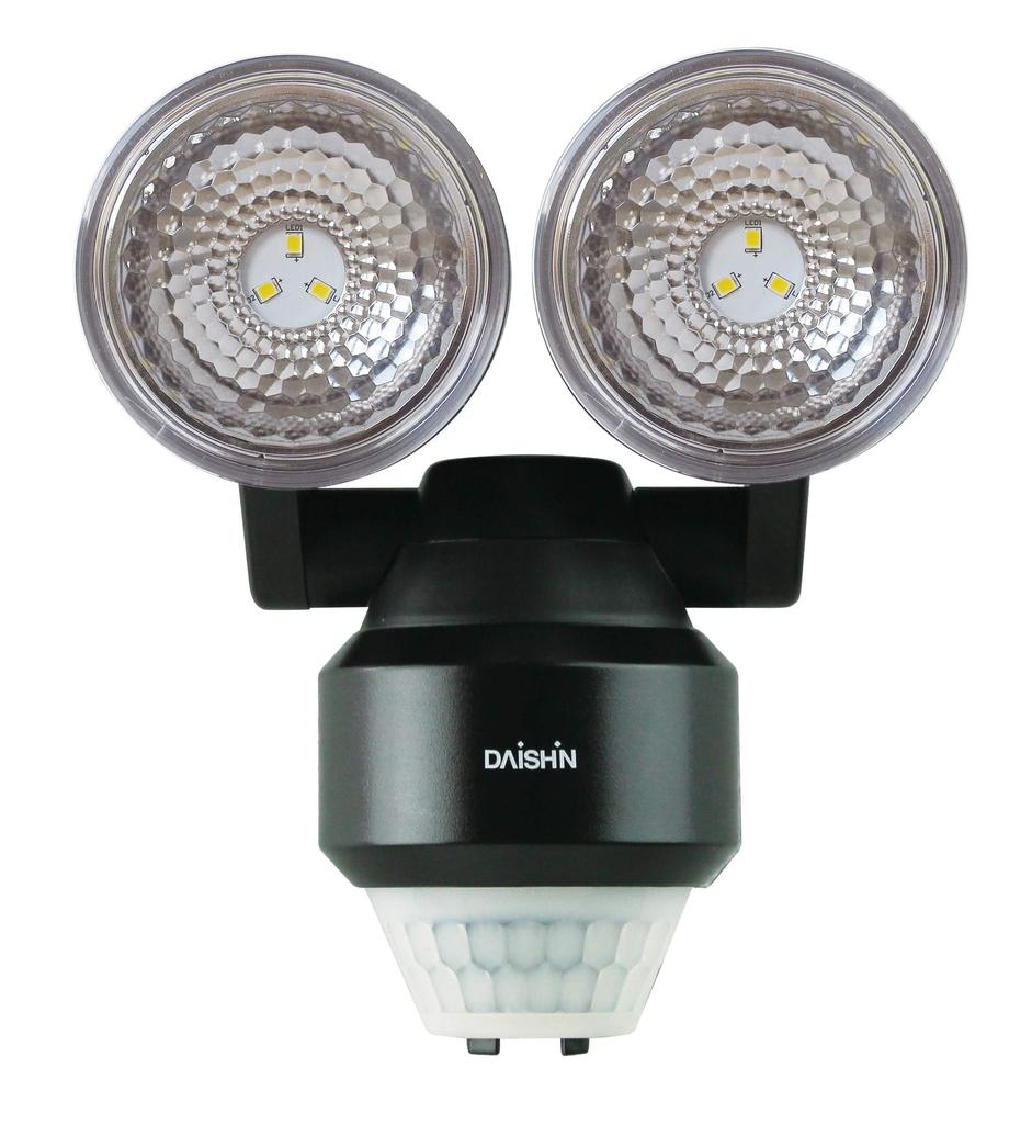 DAISHIN DLB-NS200 Sensor Light, 200 Lumens, Dual Lights, AA Battery Operated, Suitable for Parking Lots, Rental Properties, Adjustable Mounting Bracke