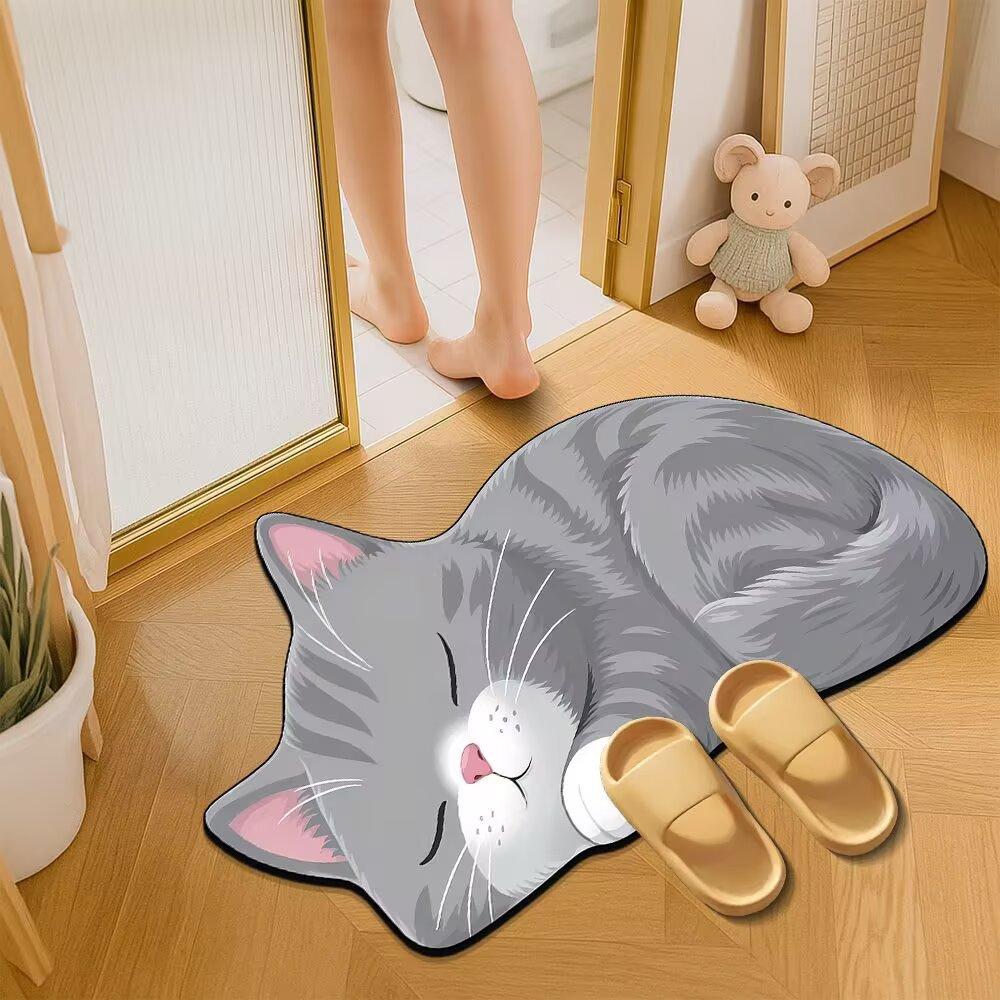 Cartoon Cat Bathroom Mat, Shower Room Water-absorbing and Wear-resistant Floor Mat, Room Dirt-resistant Door Mat