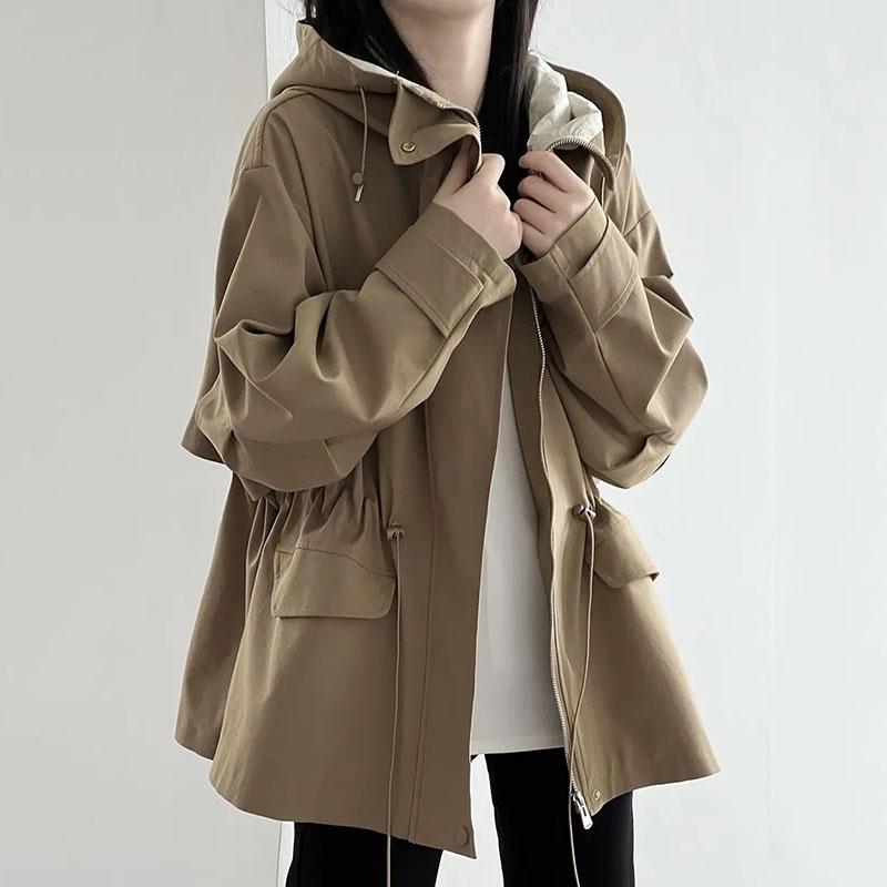 Fashion Spring Autumn Hooded Jacket Women Fashion Korean Loose Retro Windbreaker Coat Female Casual Outerwear Ladies Top