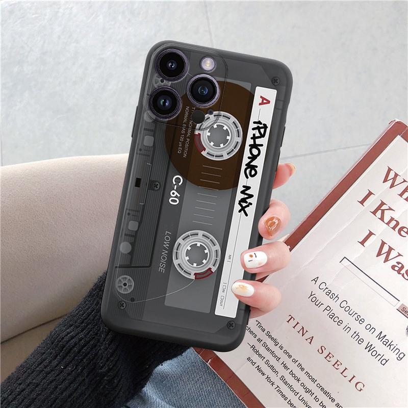Módní, vtipná, měkká pouzdra na telefon s retro vzorem pro iPhone 15 Pro 6 14 XS 13 Max XR 12 Mini 7 Plus X SE 8 11 TPU nárazuvzdorný černý kryt