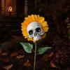 Halloween Lawn Decoration Sunflower Skull Ornament, Theme Garden Decor, Potted Skeleton Flower Pot Plant Waterproof Outdoor Decoration, for Patio Yard