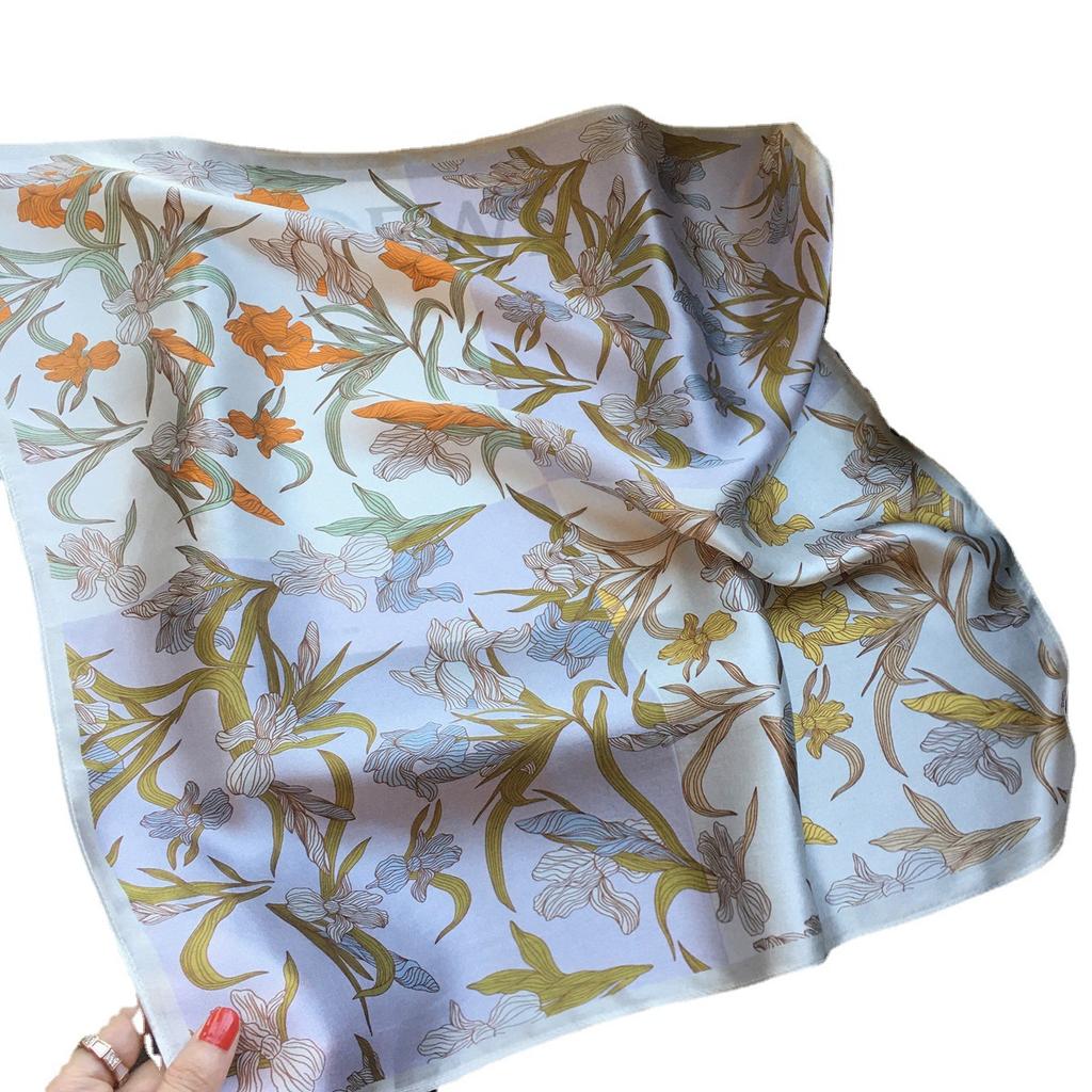 Hangzhou Silk Spring Versatile Romantic Spring Orchid Silk Scarf Women'S Small Scarf 100% Mulberry Silk Scarf Small Square Scarf