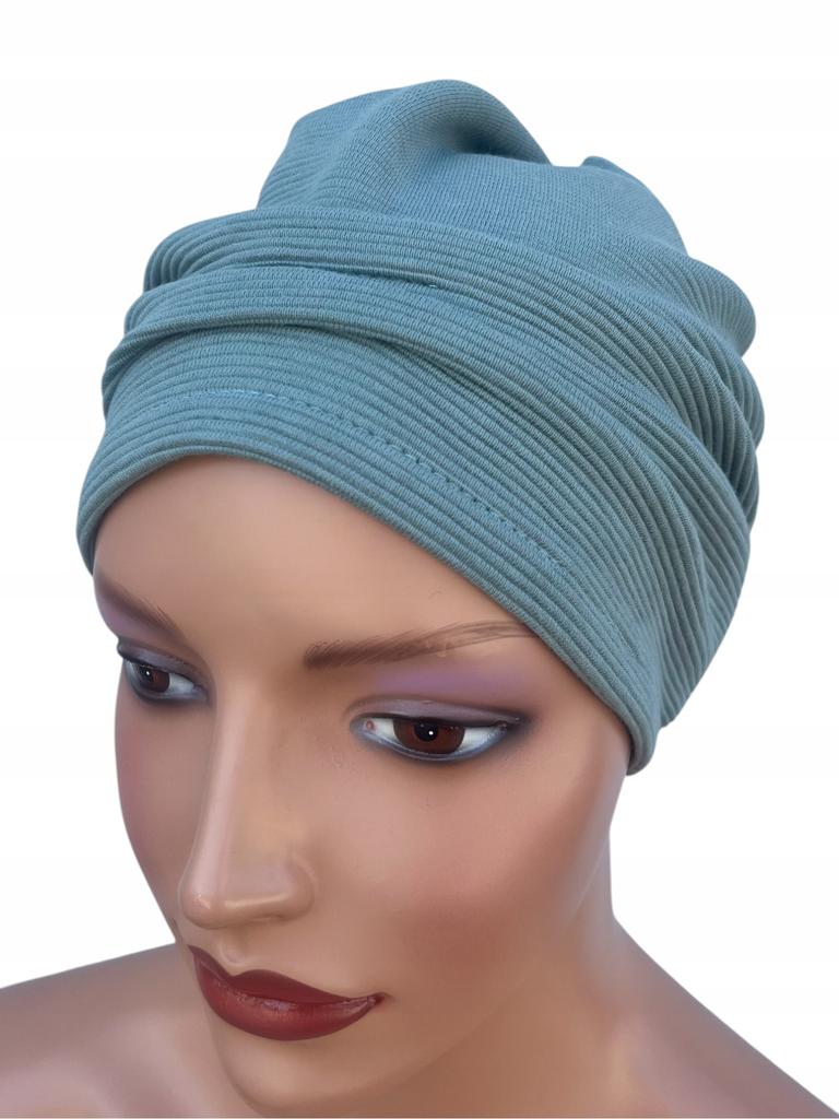 Turban Damski Wiosenny Luba Aquamarine Z Falbanką Lekki I Wygodny Z Bawełny
