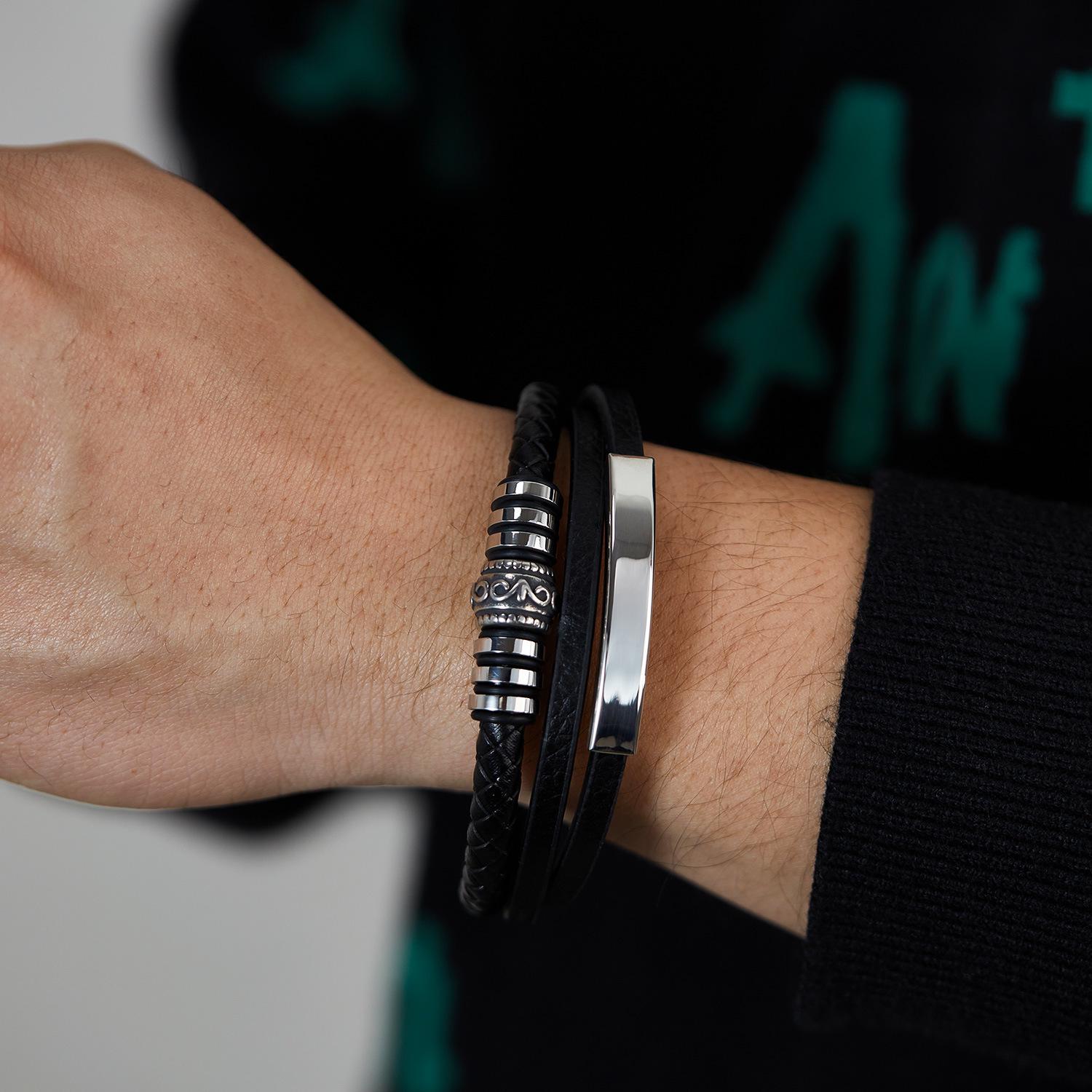 

European-American Stylish Multilayer Woven Magnetic Leather Bracelet for Men