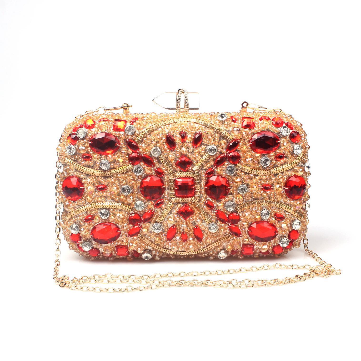 

Gold crystal red diamond handmade bag women s clutch bag