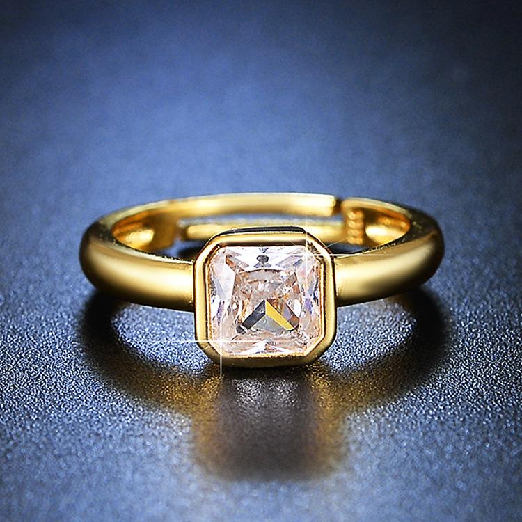 Nischendesign Quadratischer Diamant-Öffnungsring für kalten Wind, Damenmode Leichter Luxus Ins Französischer Leichter Luxus Zirkon Super Flash Ring