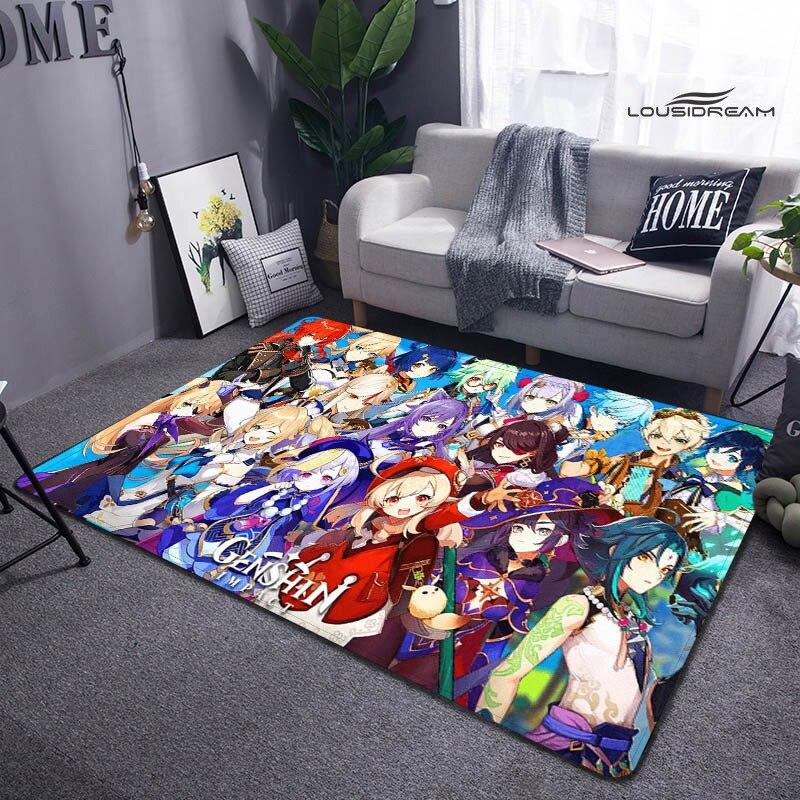 Genshin Spiel Cartoon Druck Teppich Wohnzimmer Schlafzimmer Teppich rutschfeste Fußmatte Kinderspielzimmer Teppich Fotografie Requisiten