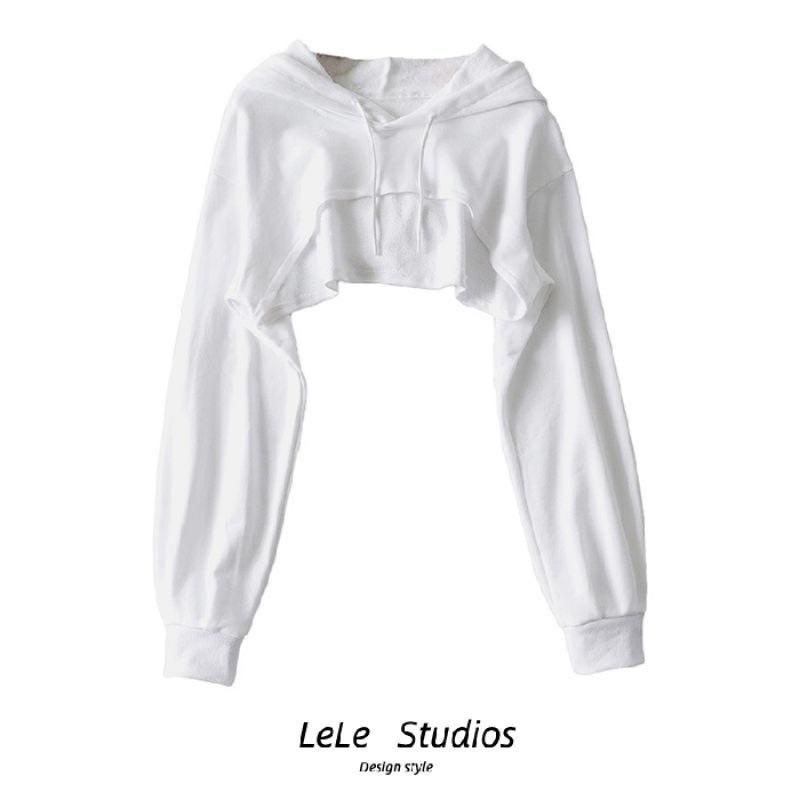 Женская толстовка с капюшоном ранняя осень новинка Ins Personality Irregular ультракороткий топ с длинными рукавами M белый 1289₽