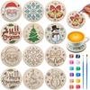 12 Pack Christmas Round Wooden Drink, Natural Wood for Holiday Home and Table Decor