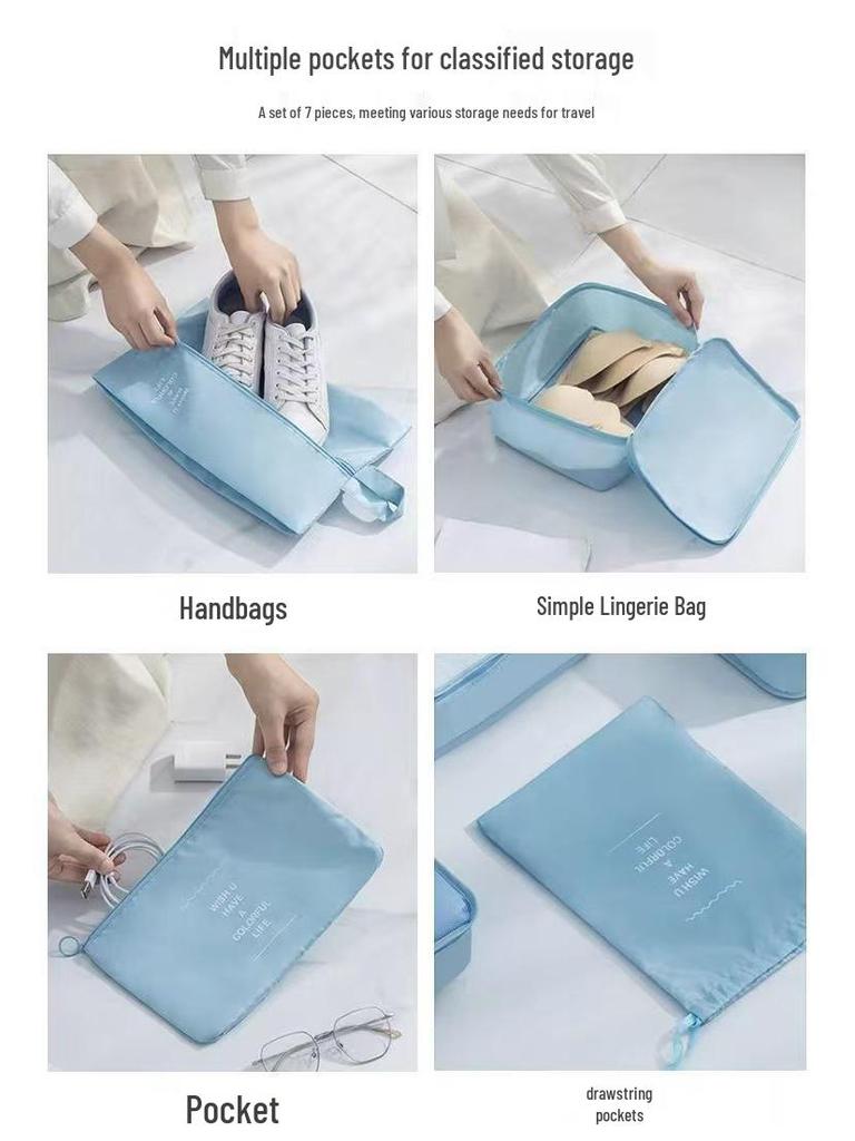 7-Piece Travel Organizer Set for Clothes, Underwear, Shoes, and Accessories