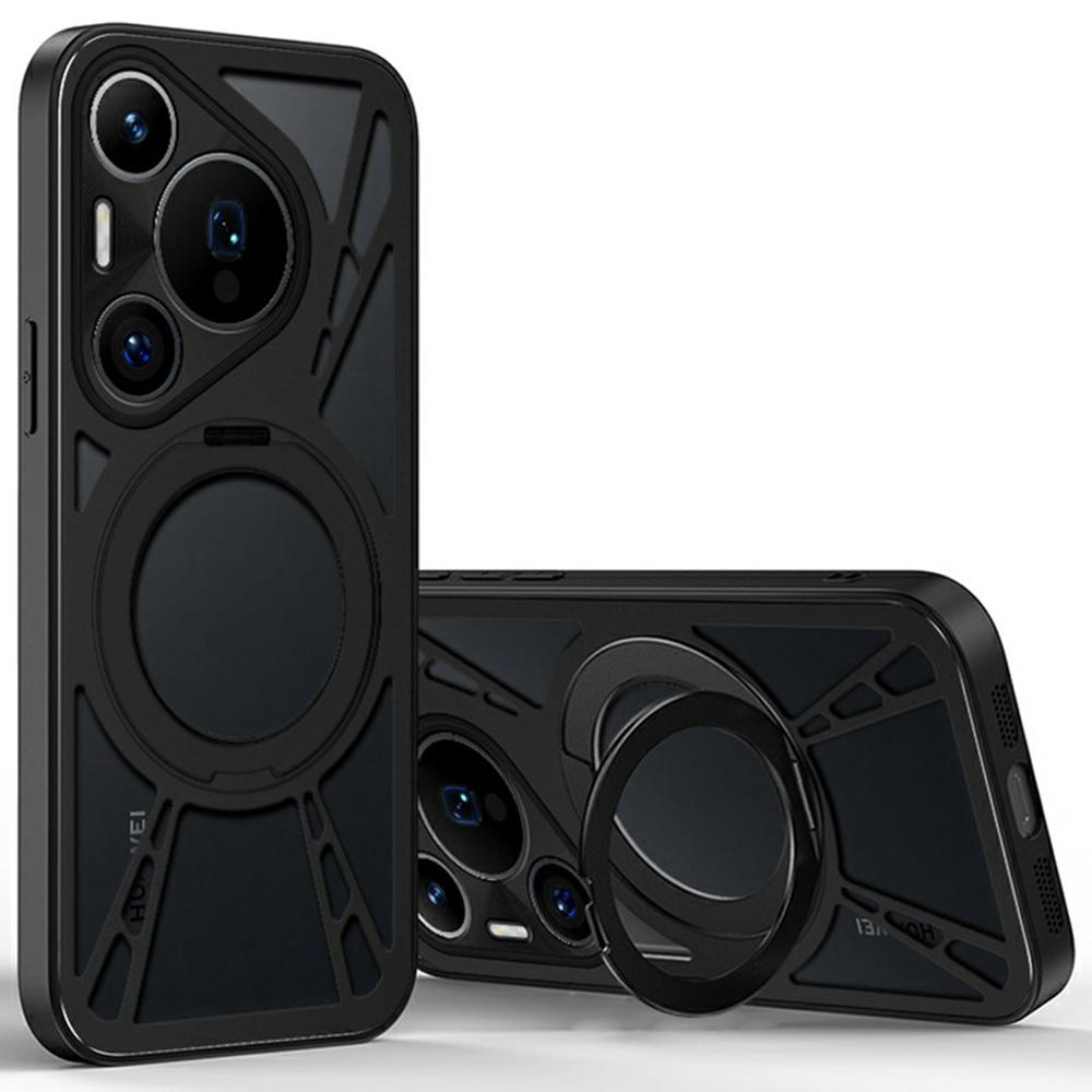 For Huawei Pura 70 Case Magnetic Kickstand Hollow Heat Dissipation Silicone+PC+Metal Bumper Phone Cover