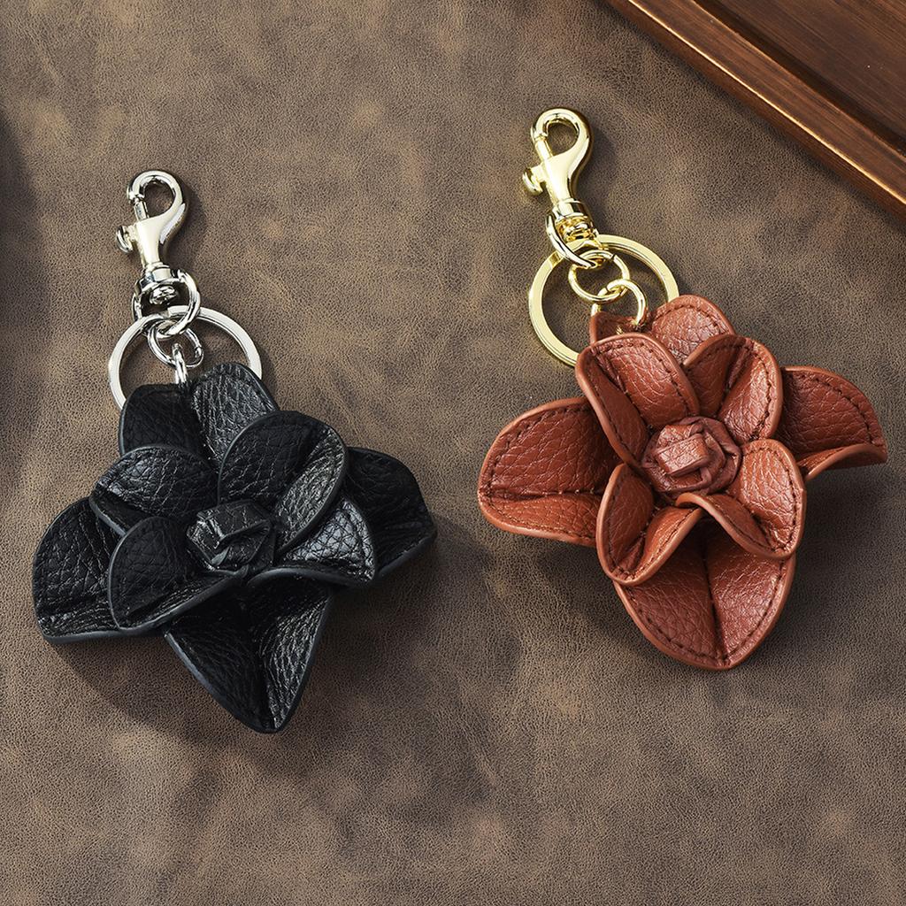 Eleganter Kaffee-/Schwarzer Ton PU-Leder Blumen-Schlüsselanhänger Stilvoller Schlüsselanhänger mit stabilem Metallring für stilvolle Männer und Frauen