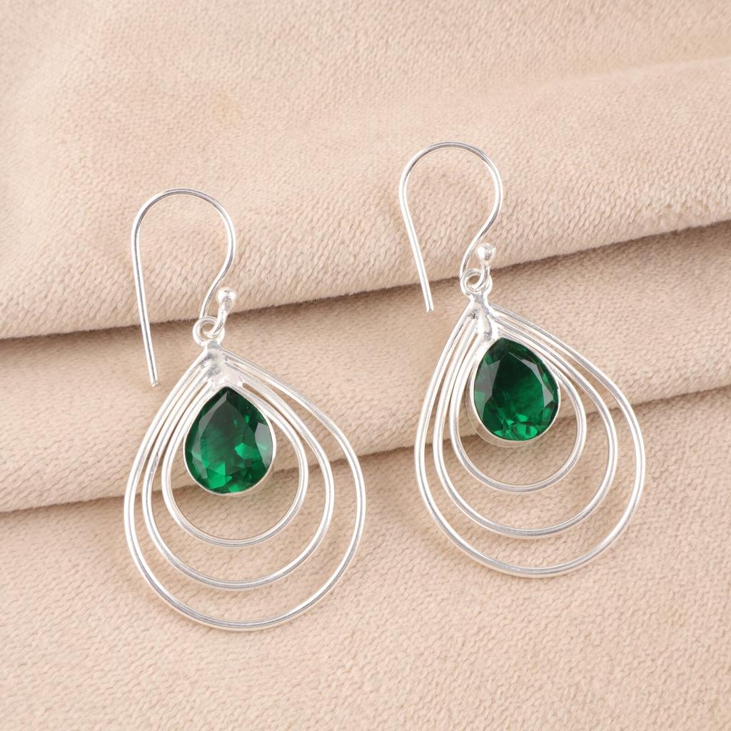 Chrome Diopside Gemstone 925 Sterling Silver Handcrafted Wedding Earrings 1.80" EE-31-9