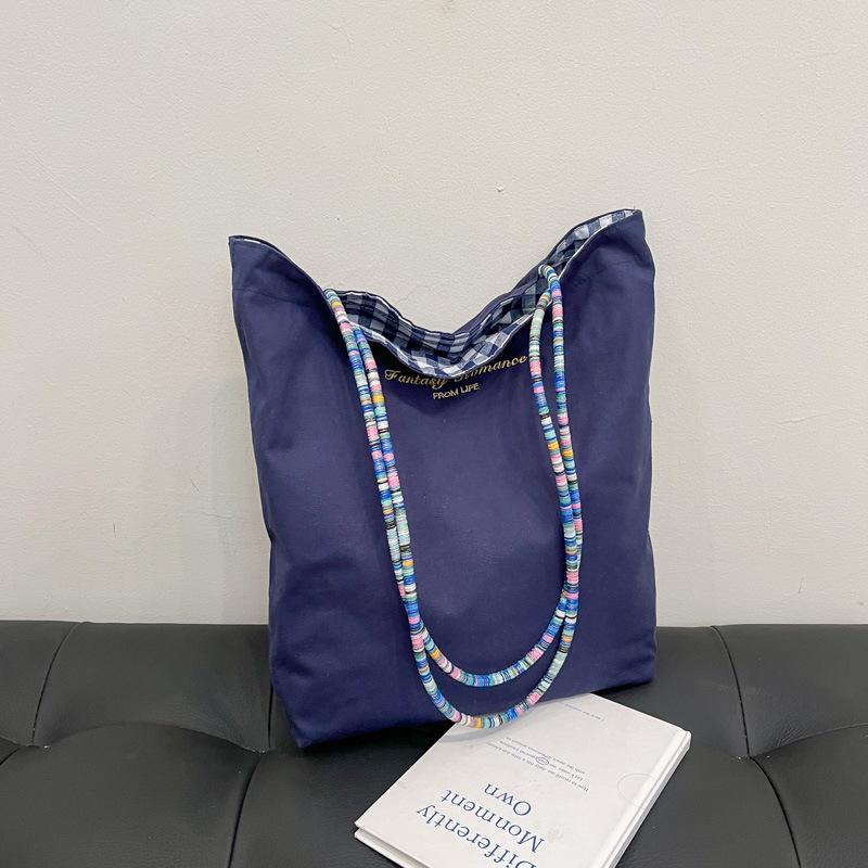 

Новая повседневная модная простая двусторонняя наплечная сумка большой вместимости портативная парусиновая сумка сумка-тоут синий