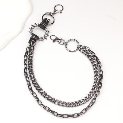 Trouser Chain Double Layer Metal Alloy Pants Chain with Spiked Ring Snap-On Lobster Clasp Punk Hip-Hop Style Pants Accessory