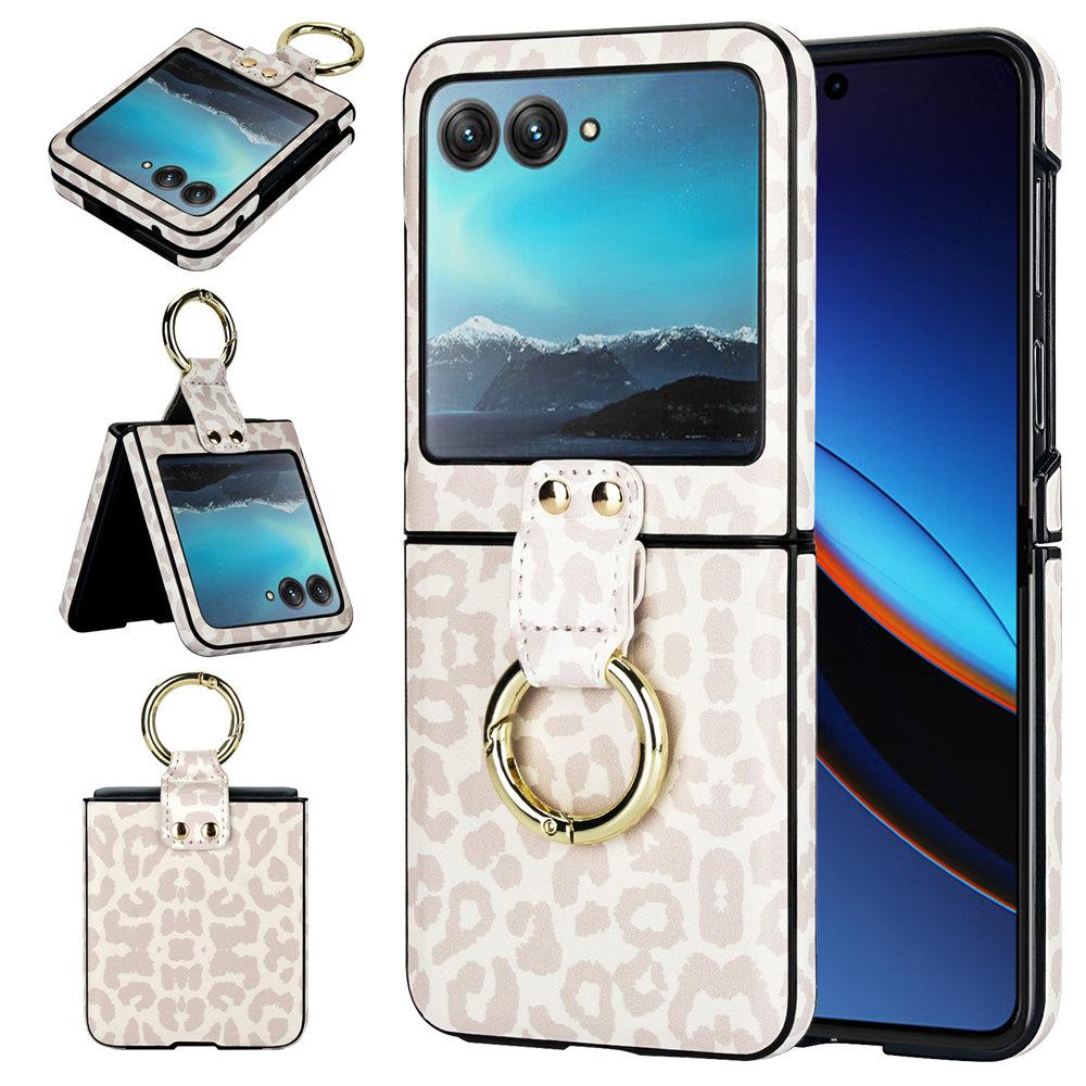 

Fashion Leopard Print Leather Ring Case For Motorola MOTO Razr 40 Ultra Razr40 Slim Cover Fundas MOTO Razr 40
