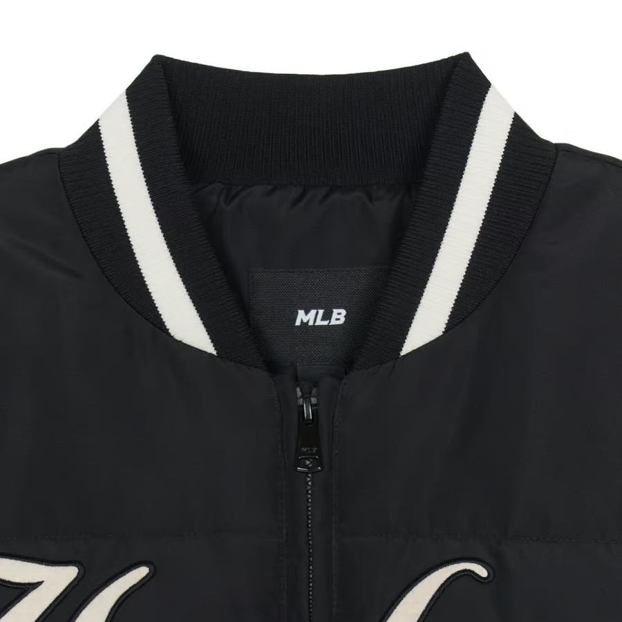 New MLB Varsity Front Cursive Rib Mid Short Down Jkt Baseball Jacket Unisex Black 3ADJV0346-50BKS