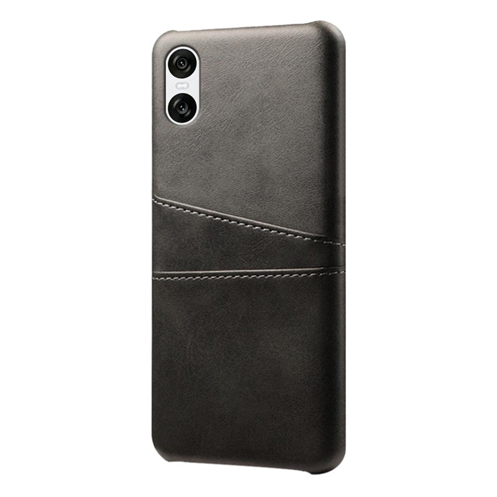 

For Sony Xperia 10 VI Case Leather Coated PC Phone Cover Back Dual Card Slots Black