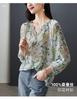 100% mulberry silk printed shirt for women's 2026 spring fashion versatile round neck silk top