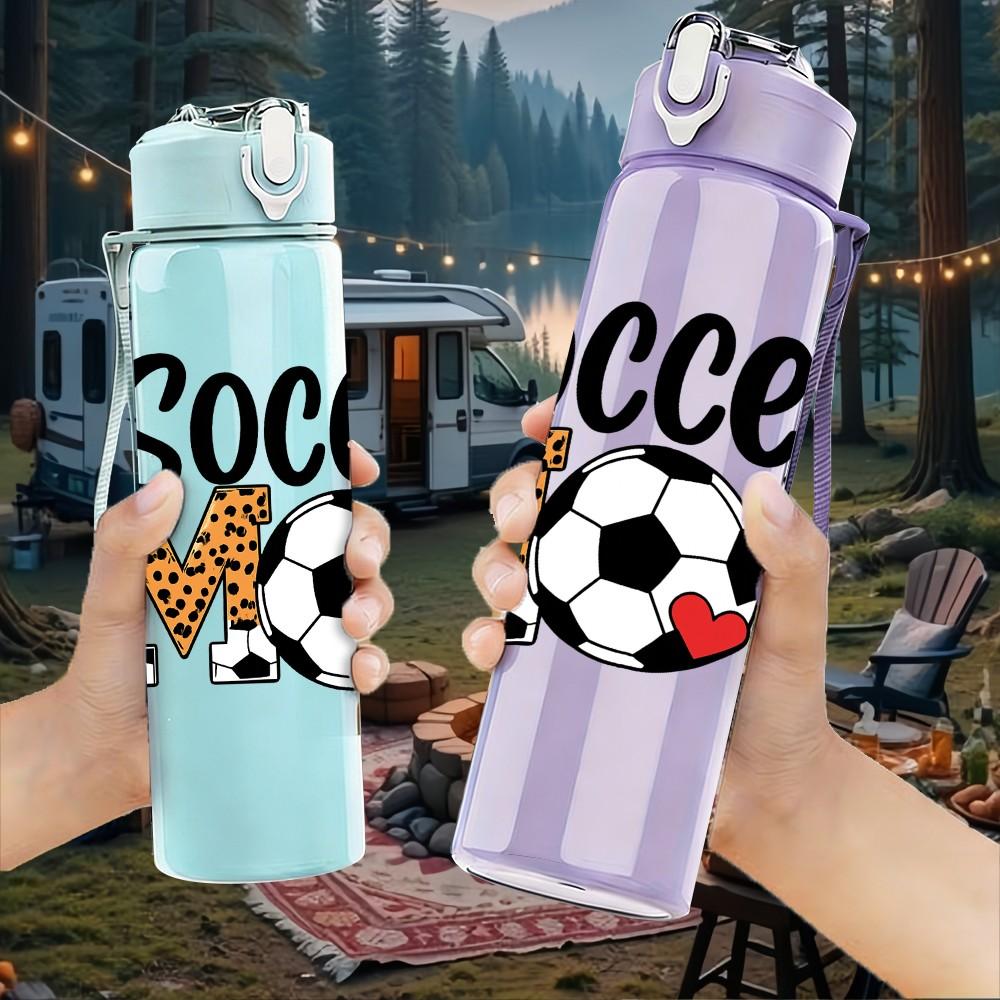 1PC Soccer Mom Leopard Football 750ml Color Plastic Sports Water Bottle Leakproof Flip Straw Lid Suitable for Sports Office Home Use