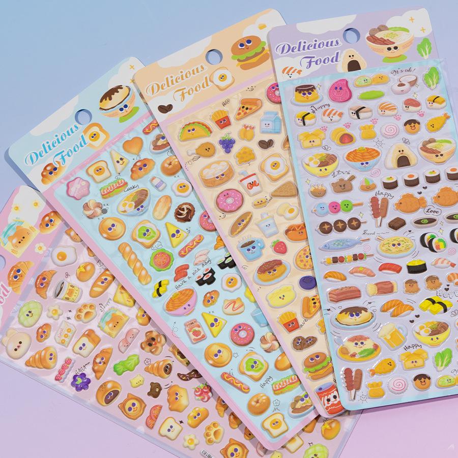 

3D Sushi Bread Roll Food Cartoon Stickers for Kids DIY Educational Toy PVC Paper Decoration Wall Stickers 4pcs Backsplash Custom