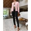 New Autumn Women's Stand Collar Cropped Jacket, Metal Button Decor Slim Fit Short Coat, Knit Texture Casual Outerwear For Daily Street Fashion Outfits