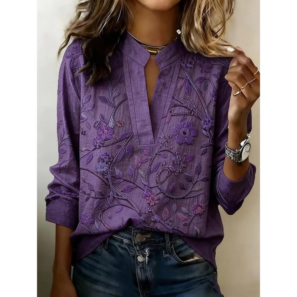 Spring and autumn new solid color V-neck long-sleeved temperament versatile casual women's T-shirt top