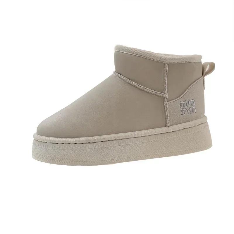 Women's Thick Sole Warm Snow Boots Wear-resistant Anti-slip Round Head Boots Women One Kick Breathable Suede Suede Leisure 2025