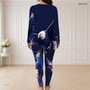 Women Plus Size Two Piece Set Front Zip Long Sleeve Printed Top And Long Pants Red Blue White