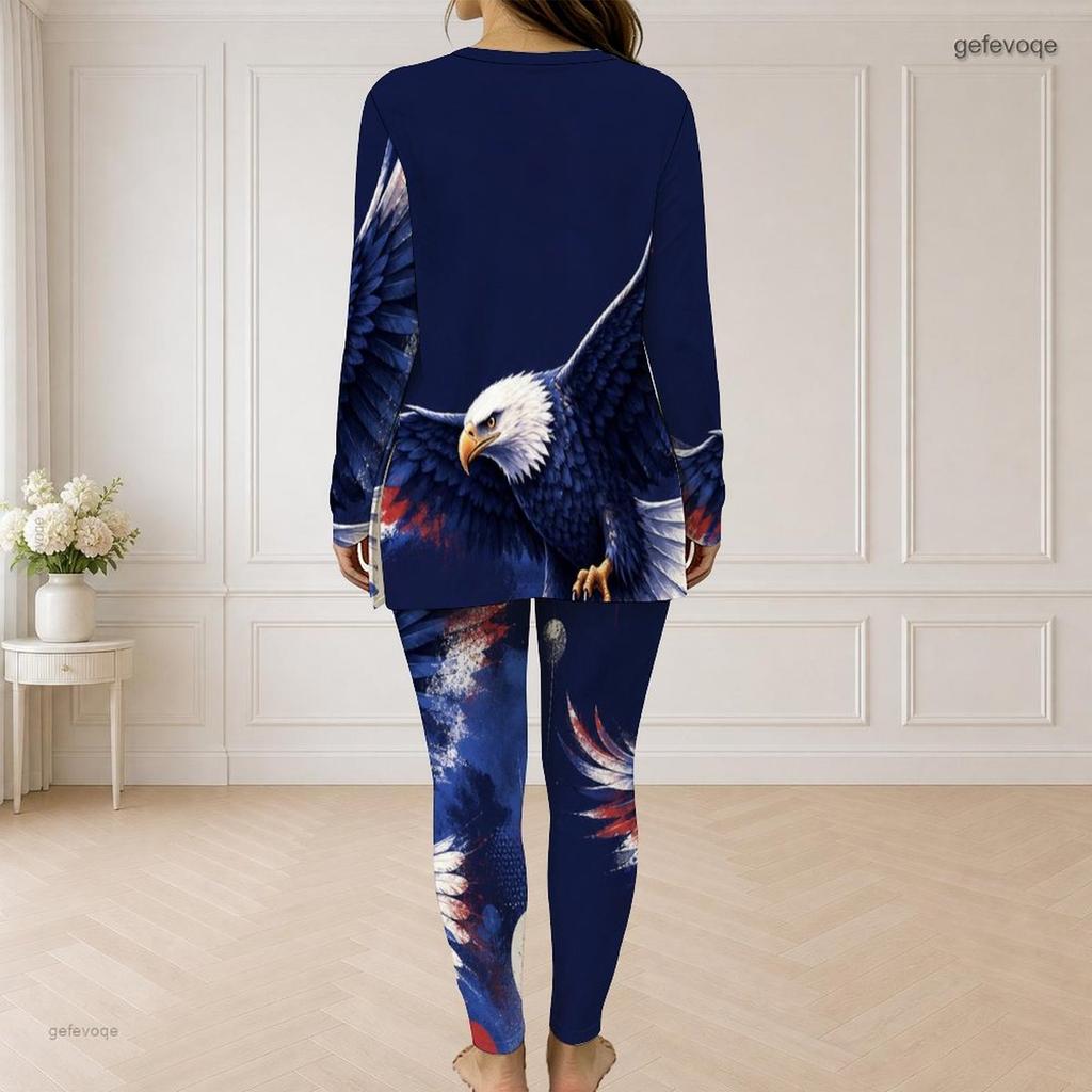 Women Plus Size Two Piece Set Front Zip Long Sleeve Printed Top And Long Pants Red Blue White